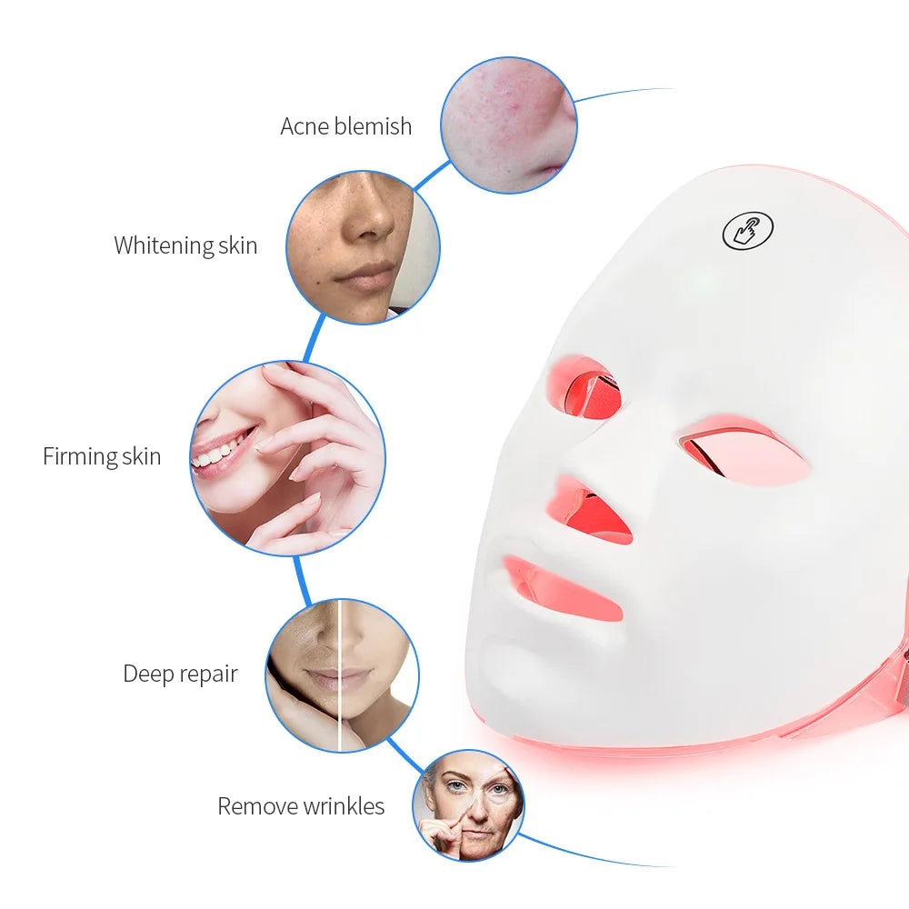 Mascarilla LED Facial de Fototerapia – 7 Colores Rechargeable Facial LED Mask 7 Colors LED Photon Beauty Mask Skin Rejuvenation Home Face Lifting Whitening Skin Care Beauty Mask