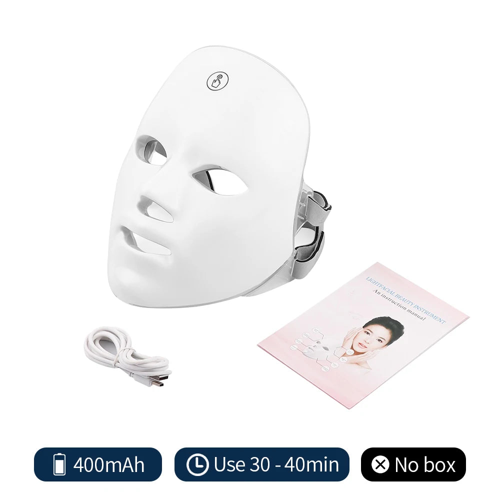 Mascarilla LED Facial de Fototerapia – 7 Colores Rechargeable Facial LED Mask 7 Colors LED Photon Beauty Mask Skin Rejuvenation Home Face Lifting Whitening Skin Care Beauty Mask