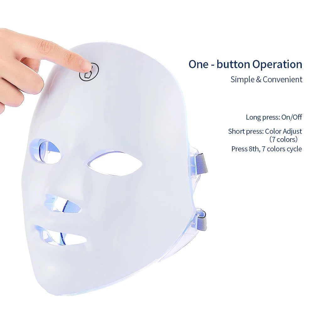 Mascarilla LED Facial de Fototerapia – 7 Colores Rechargeable Facial LED Mask 7 Colors LED Photon Beauty Mask Skin Rejuvenation Home Face Lifting Whitening Skin Care Beauty Mask